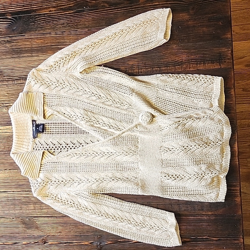 Willi Smith Women's Cardigan 3/4 Sleeves Cream Knit Size S